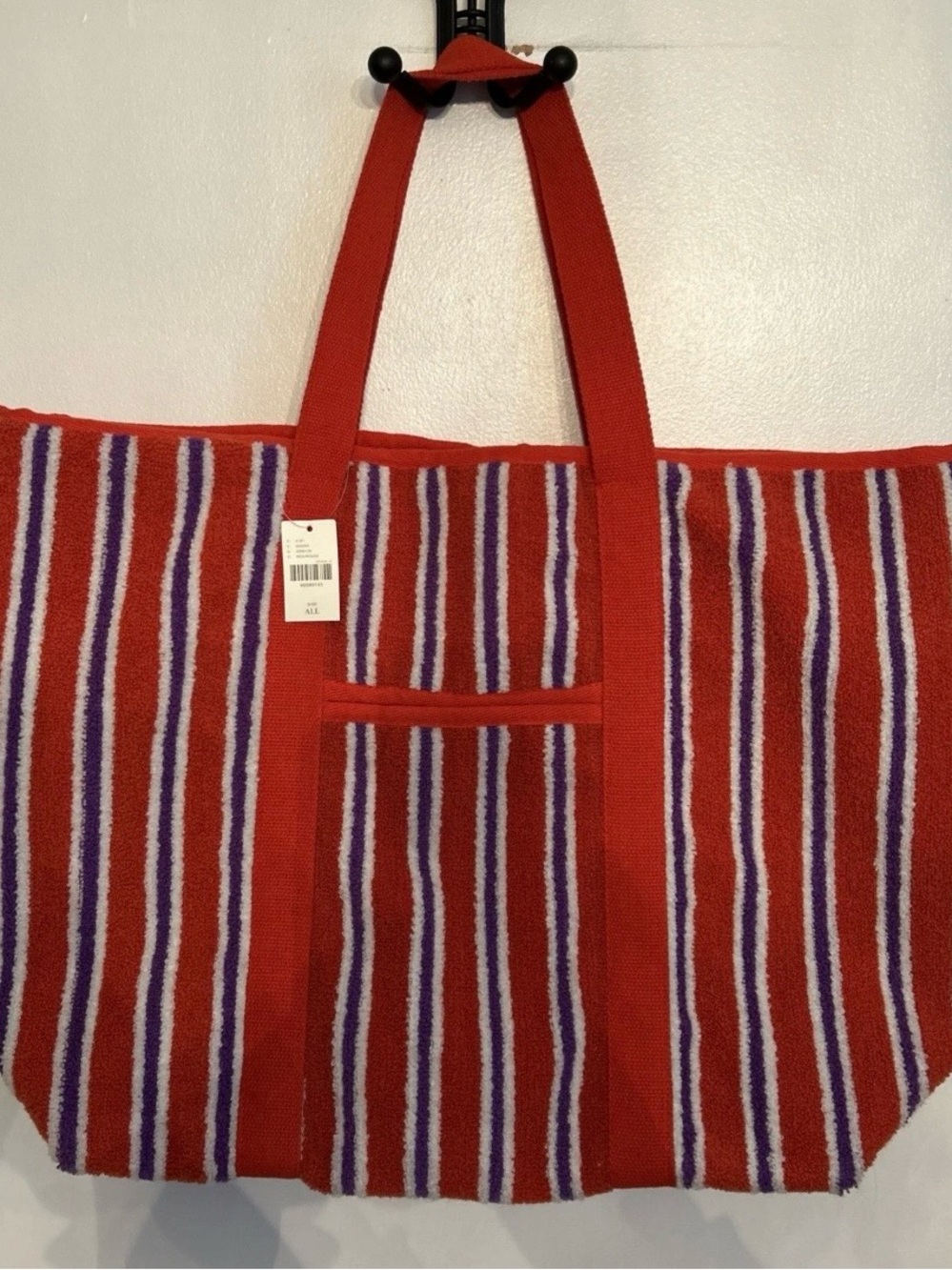Anthropologie Stripped Terry Summer Tote NWT Beach Gym Weekender Bag Red Rouge